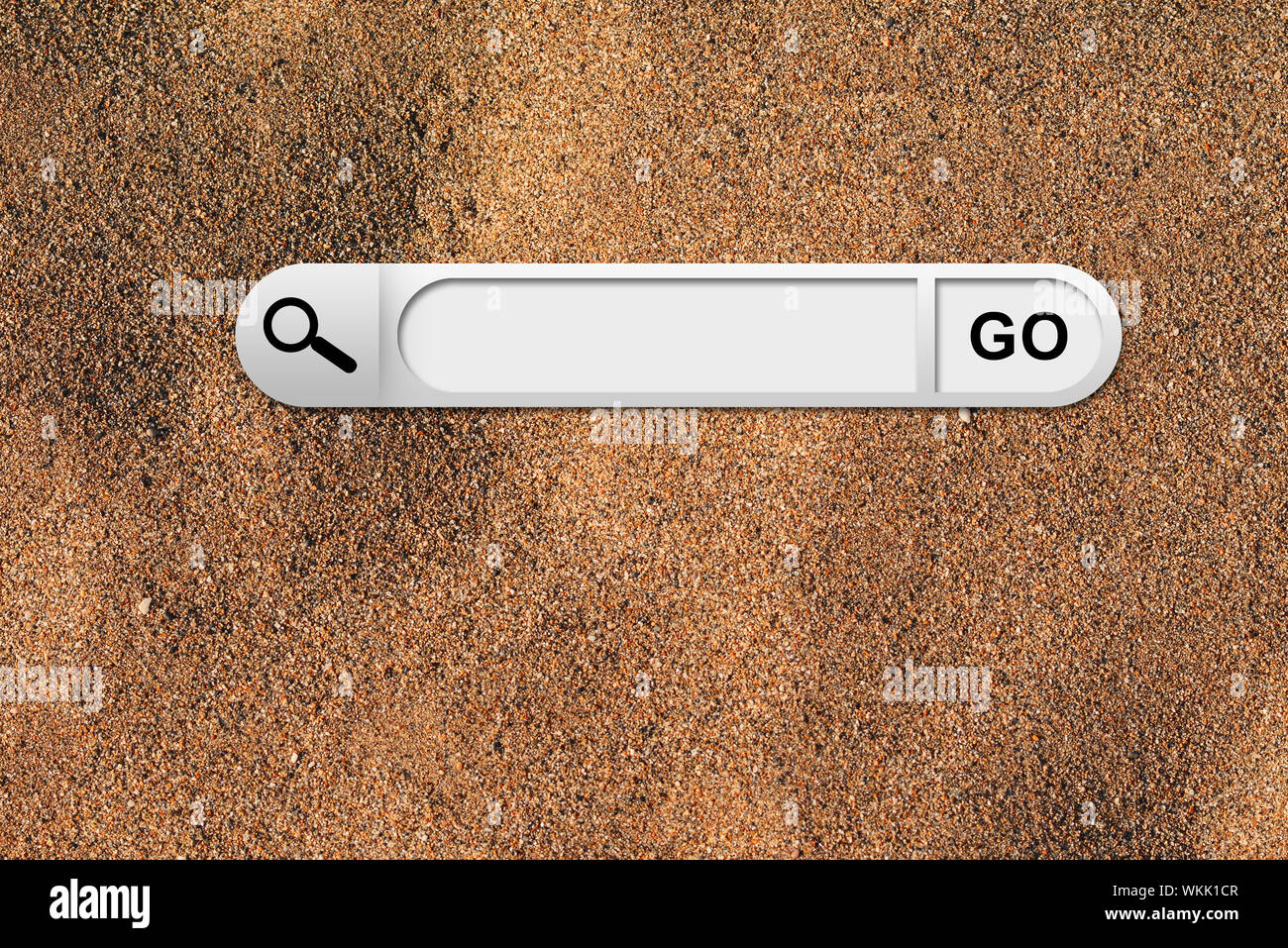Search bar in browser. Yellow sand surface on background Stock Photo