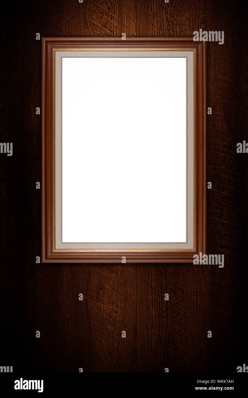 Old picture frame on vintage wood wall Stock Photo Alamy