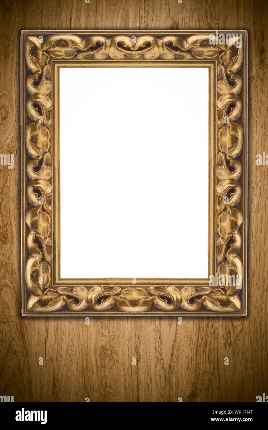 Old picture frame on vintage wood wall Stock Photo - Alamy