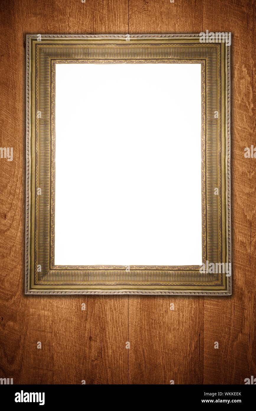 Old picture frame on vintage wood wall Stock Photo Alamy