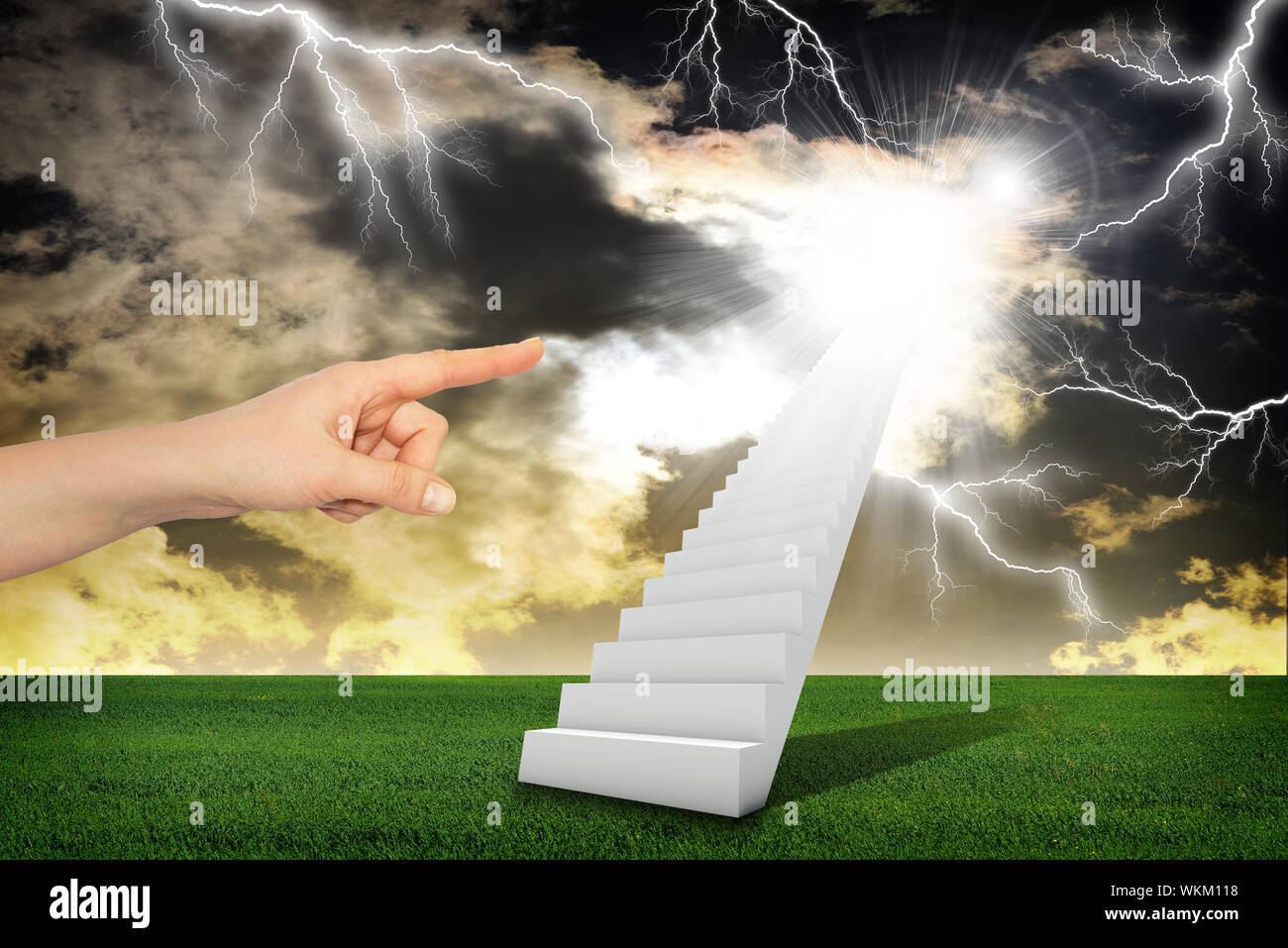 Hand with finger pointing to heaven hi-res stock photography and images -  Alamy