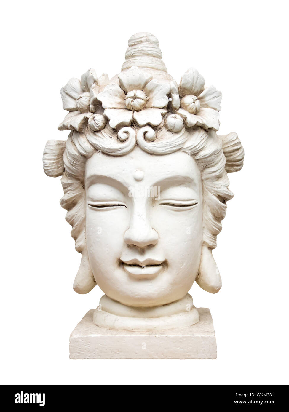 An image of a beautiful white isolated buddha face sculpture Stock Photo