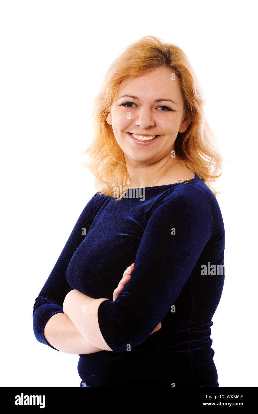 Happy Housewife smiling over white background Stock Photo - Alamy