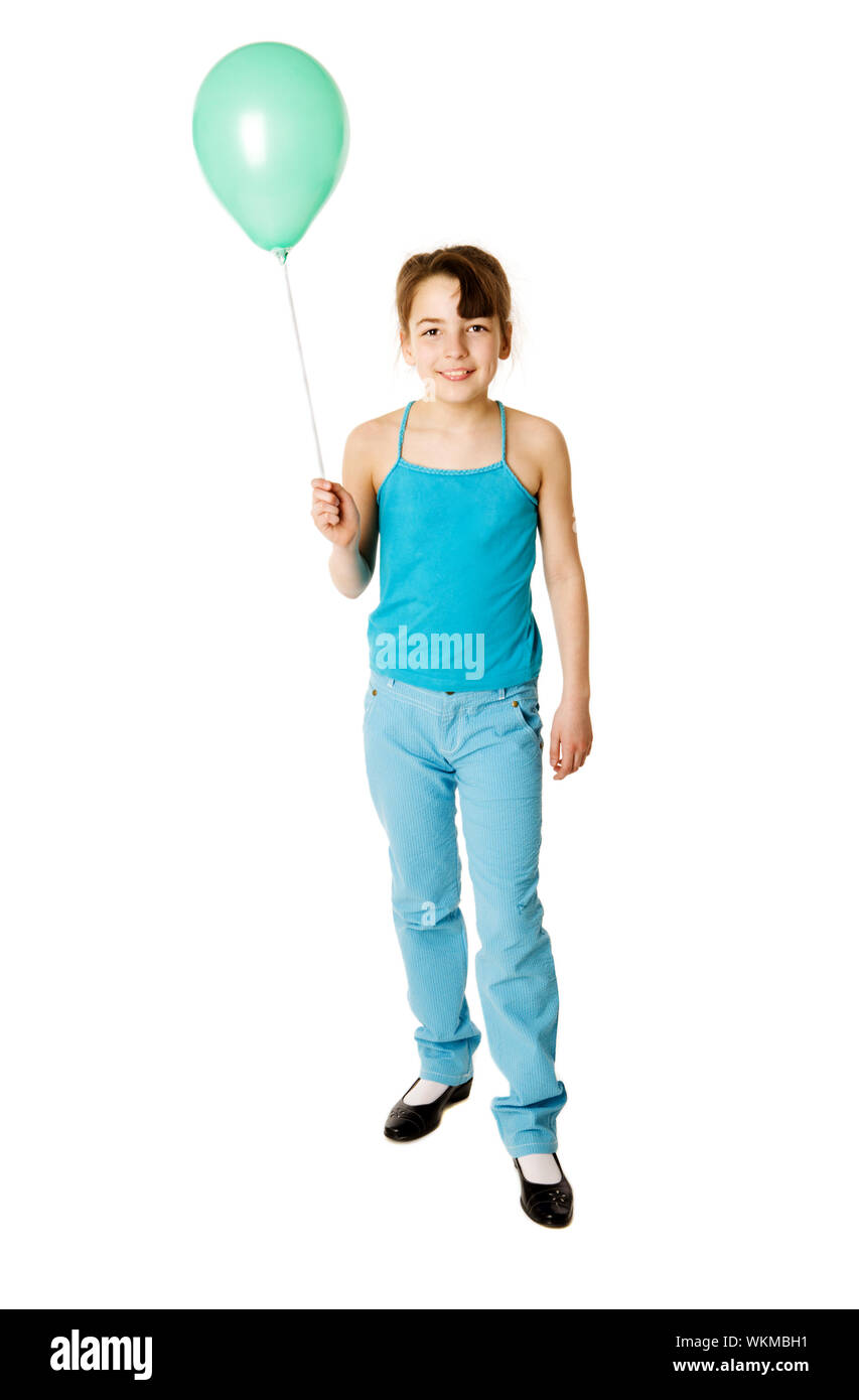 Little Girl Holding Balloon isolated on white Stock Photo Alamy