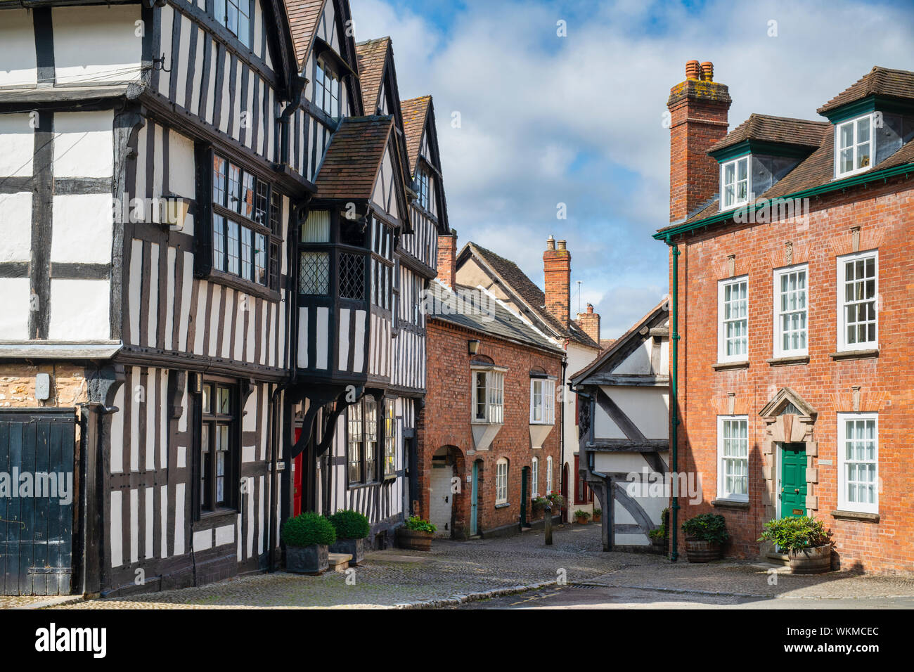 Timber framed period buildings along church lane, Ledbury Herefordshire. England Stock Photo