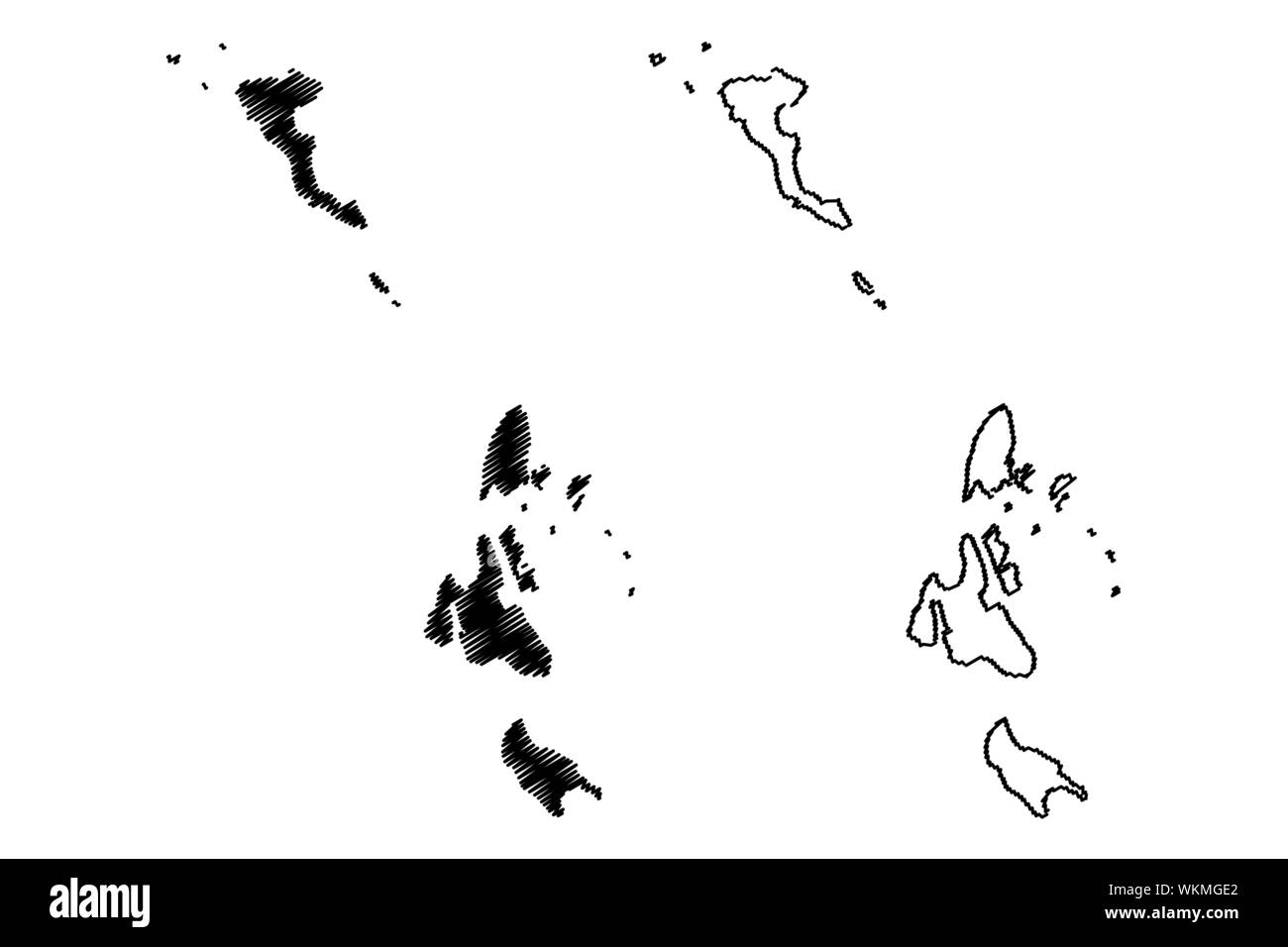 Ionian Islands Region (Greece, Hellenic Republic, Hellas) map vector illustration, scribble sketch Ionian Islands map Stock Vector