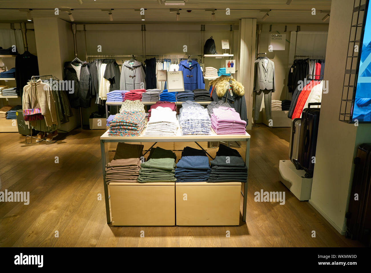 LINATE, ITALY - CIRCA NOVEMBER, 2017: clothing on display at United Colors  of Benetton shop in Milan Linate Airport Stock Photo - Alamy