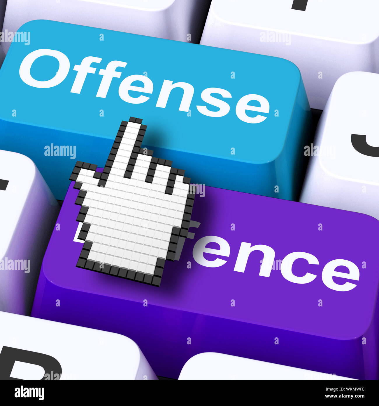Offense Aggressive Computer Showing Attack Or Defend Stock Photo