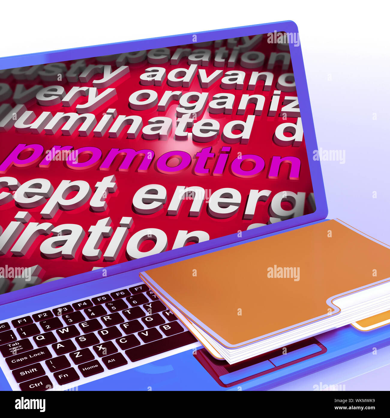 Promotion Word Cloud  Laptop Showing Discount Bargain Or Mark down Stock Photo