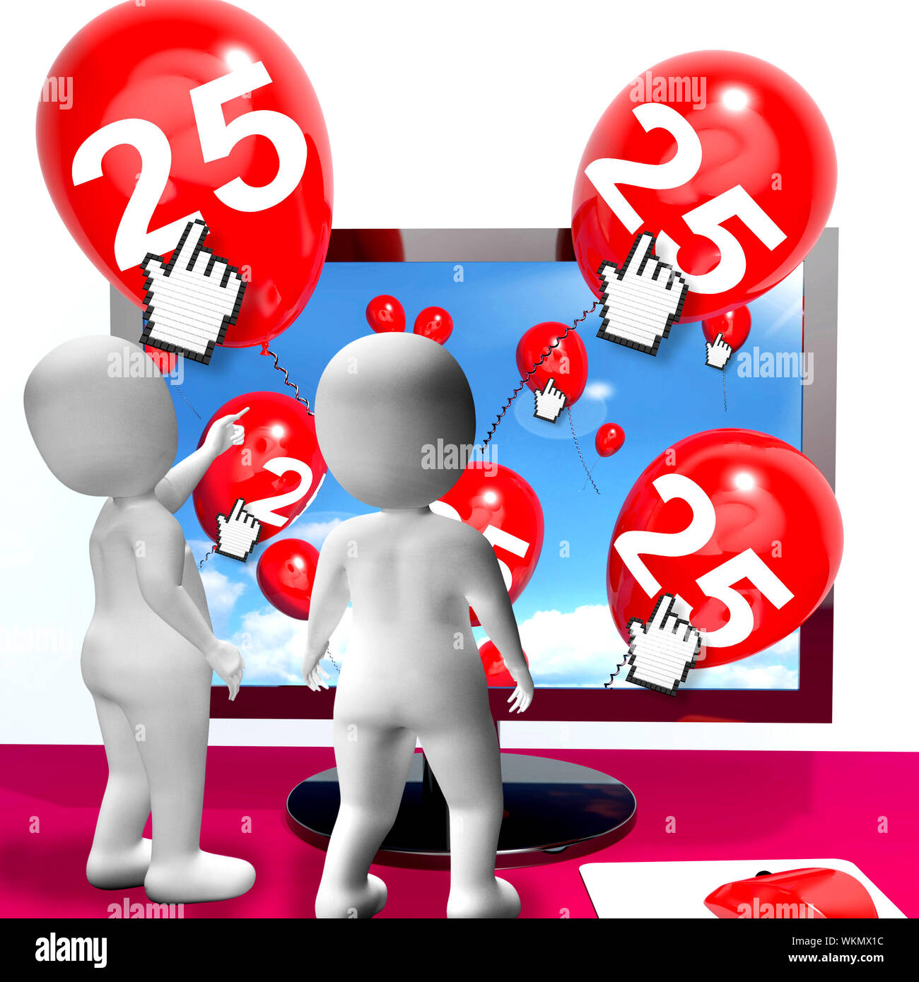 Number 25 Balloons from Monitor Showing Internet Invitation or ...