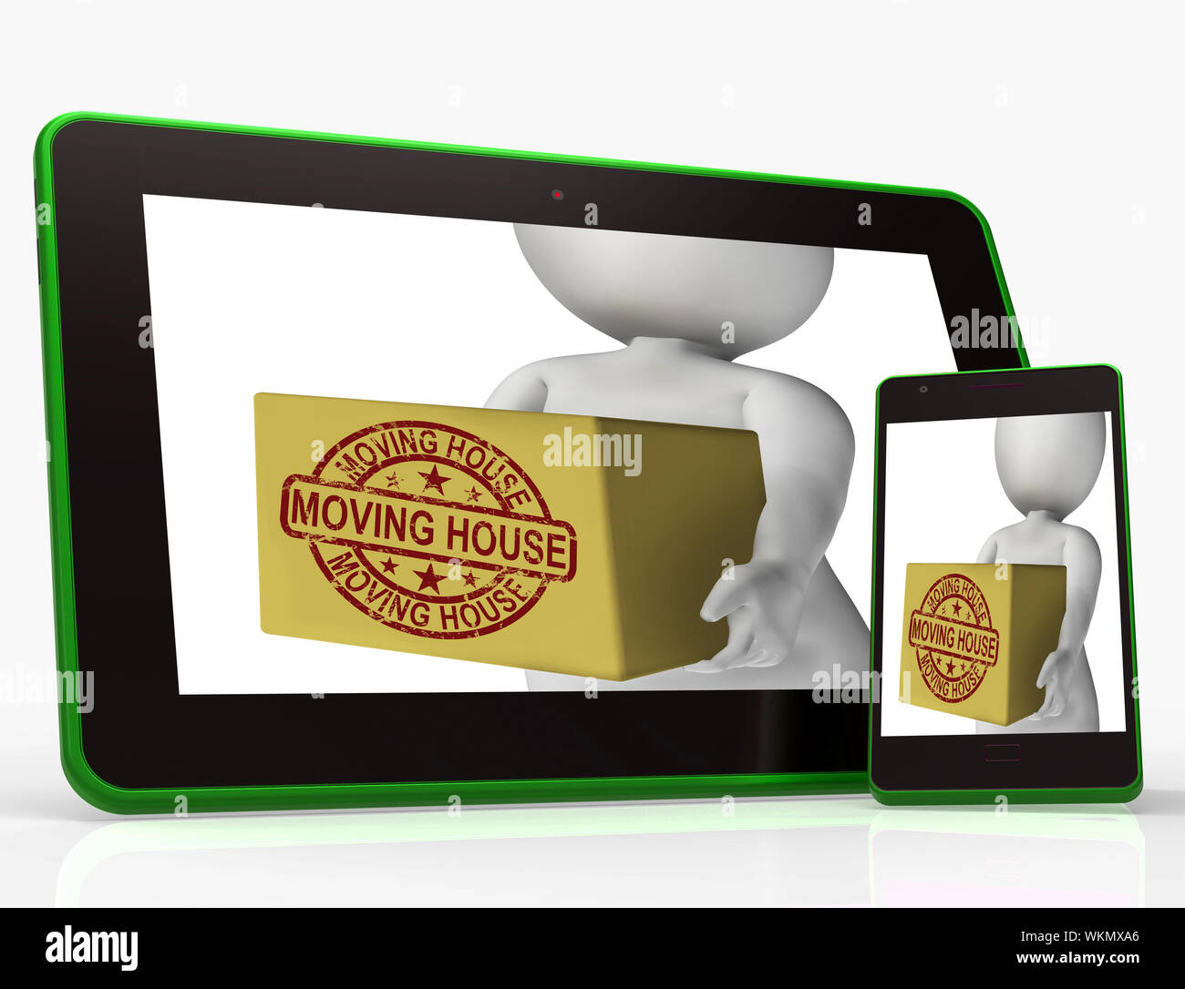 Moving House Boxes Tablet Meaning Buying New Home And Relocating Stock