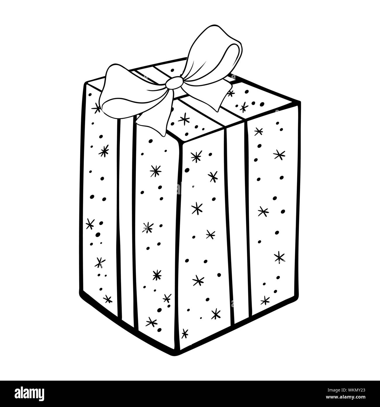 Wrapped gift present with silver wrapping paper and black ribbon vector  illustration graphic Stock Vector