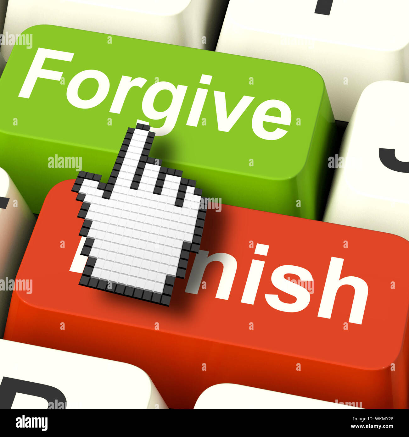 Punish Forgive Computer Showing Punishment or Forgiveness Stock Photo