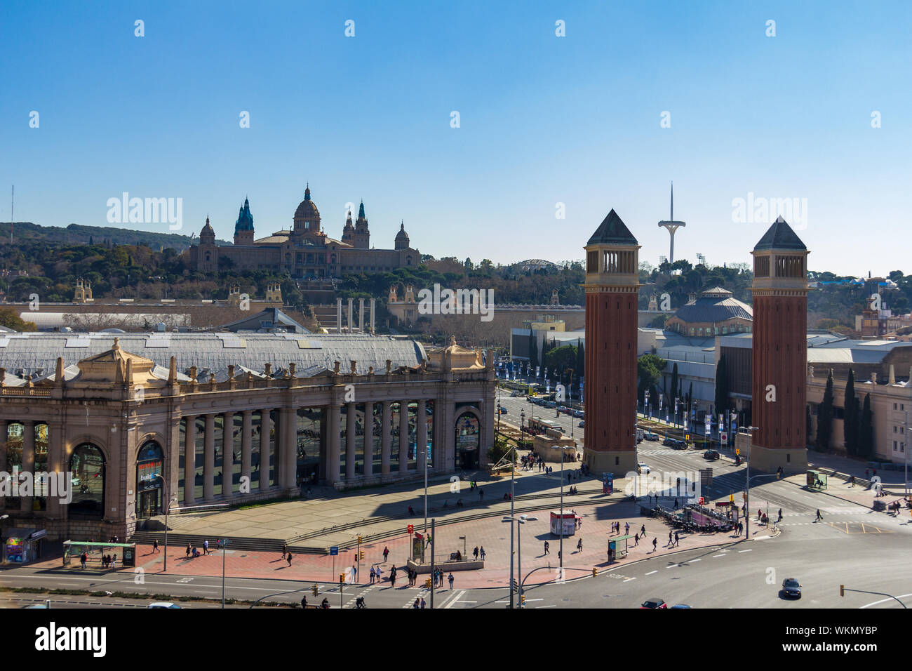 The National Museum of Contemporary Art (MNAC) in Barcelona, Spain as viewed from the roof of Barcelona Arena mall Stock Photo