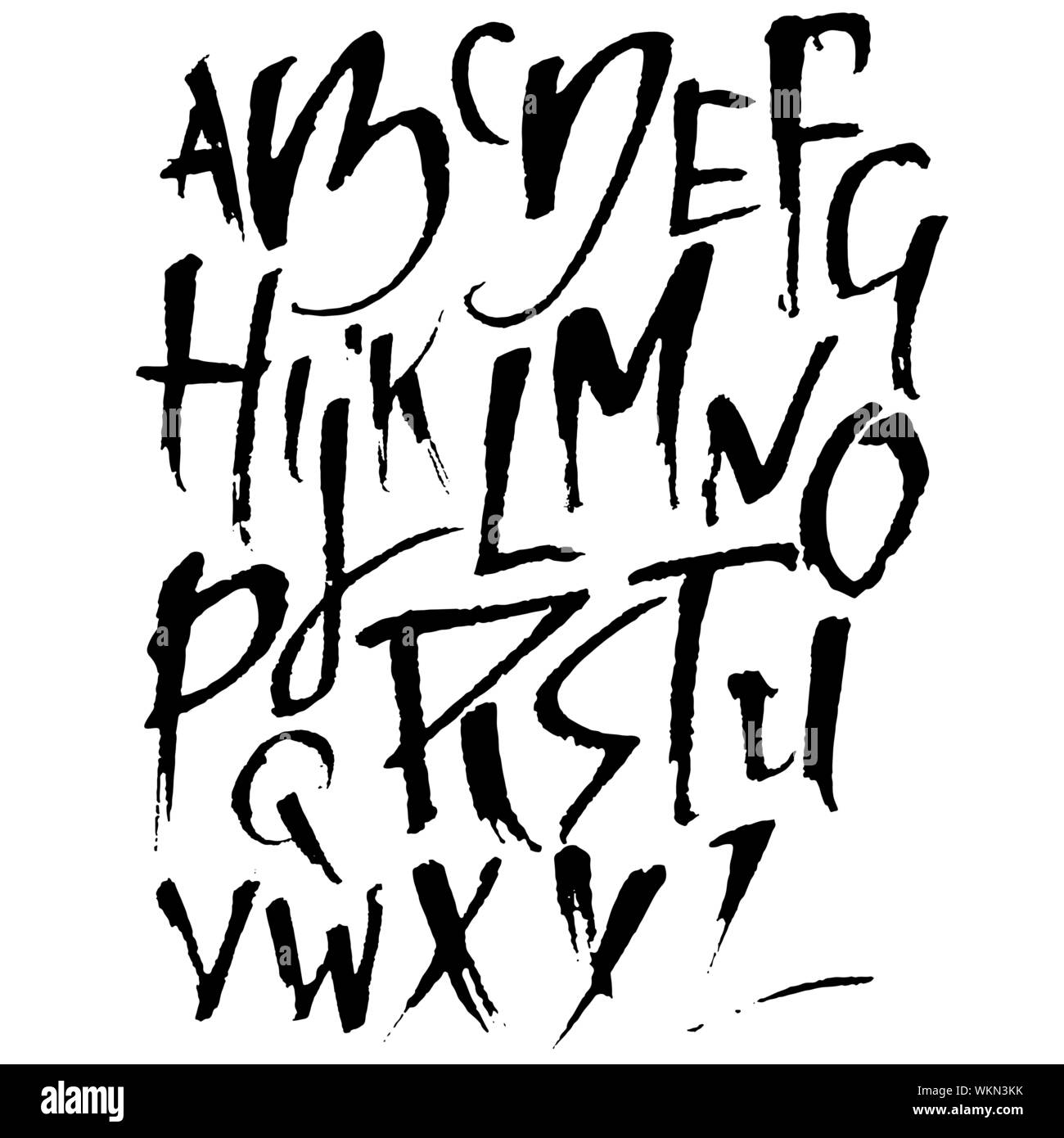 Hand drawn dry brush font. Modern brush lettering. Grunge style ...