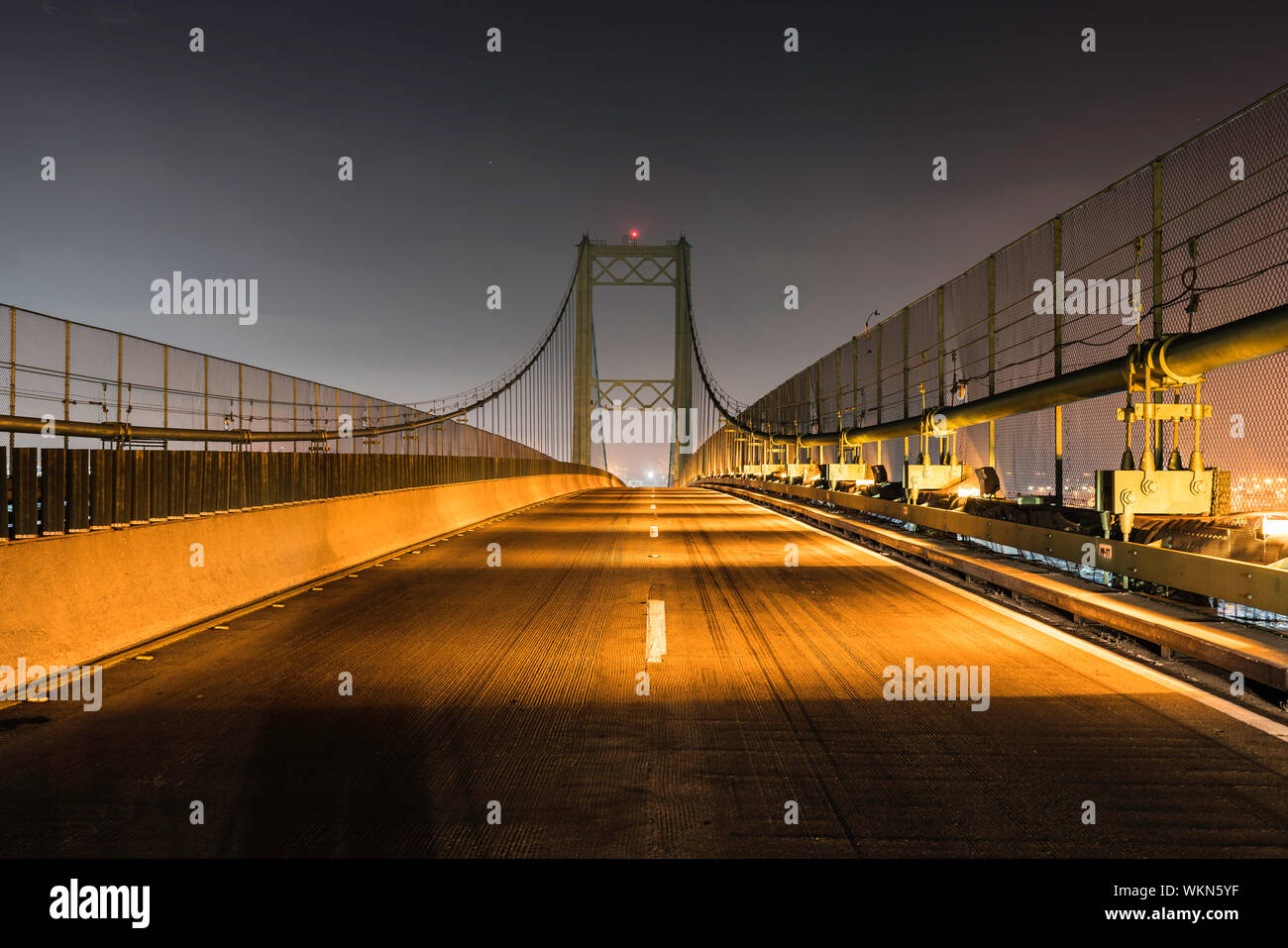 Night view of Vincent Thomas Bridge between San Pedro and Terminal Island in Los Angeles, California. Stock Photo