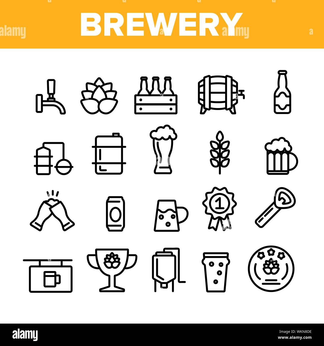 Collection Beer Brewery Elements Vector Icons Set Stock Vector Image ...