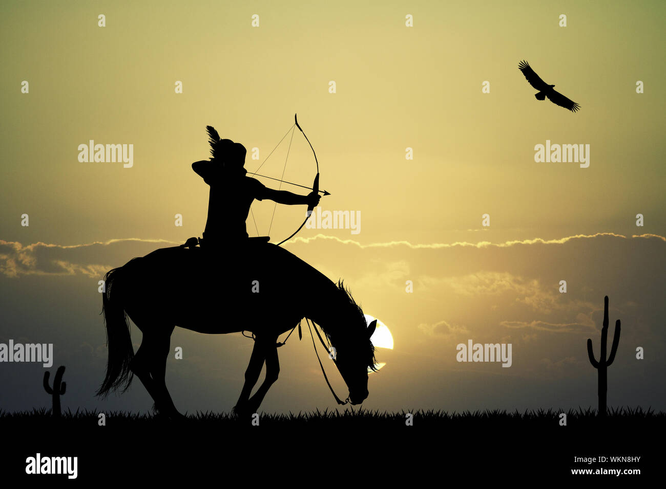 Silhouette native american on horse hi-res stock photography and images ...