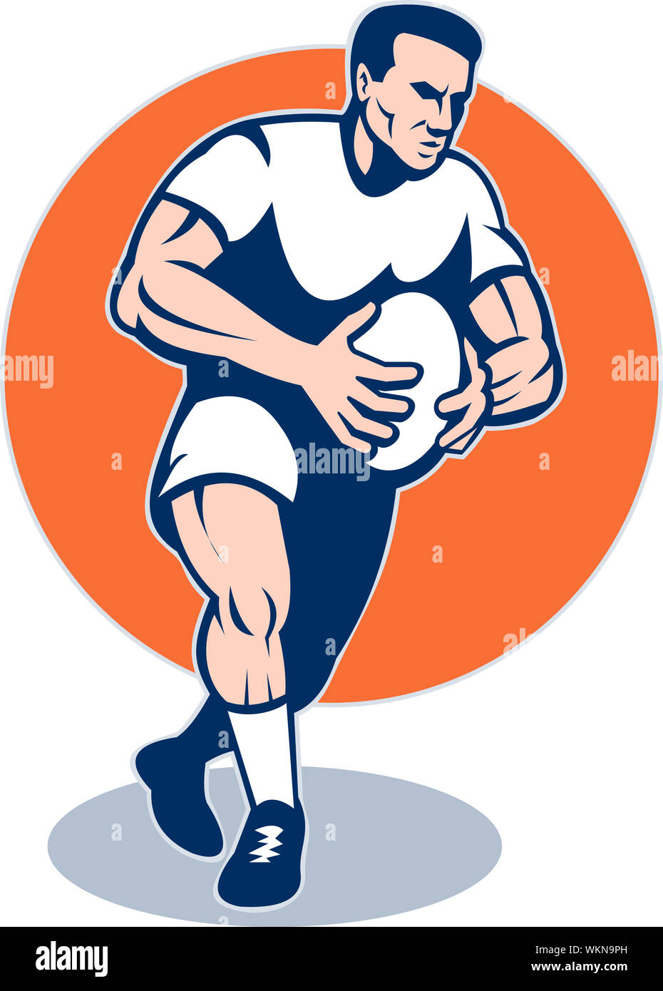 illustration of a rugby player running with ball done in retro style Stock Photo