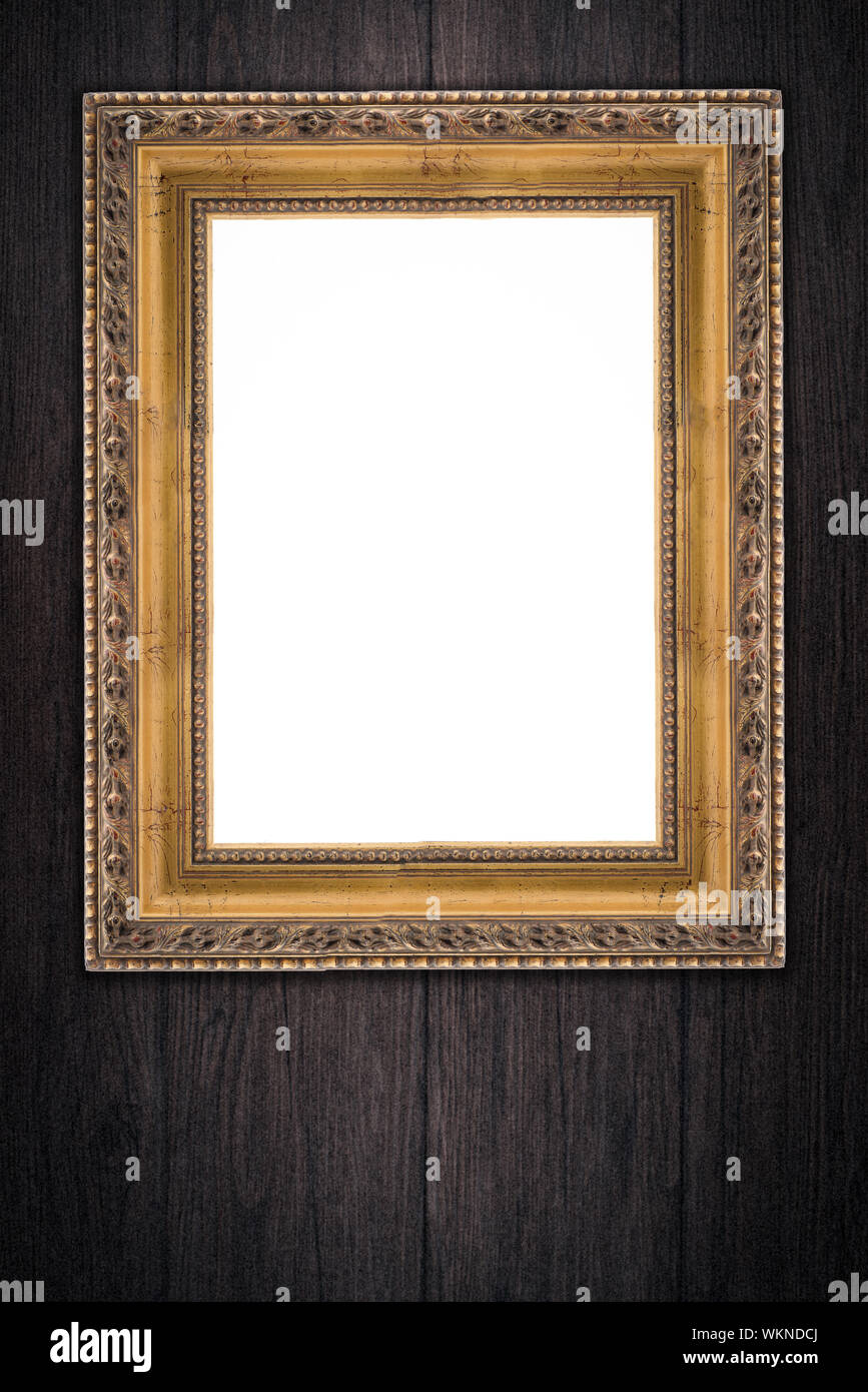 Image Frame Old Old picture frame on vintage wood wall Stock Photo - Alamy