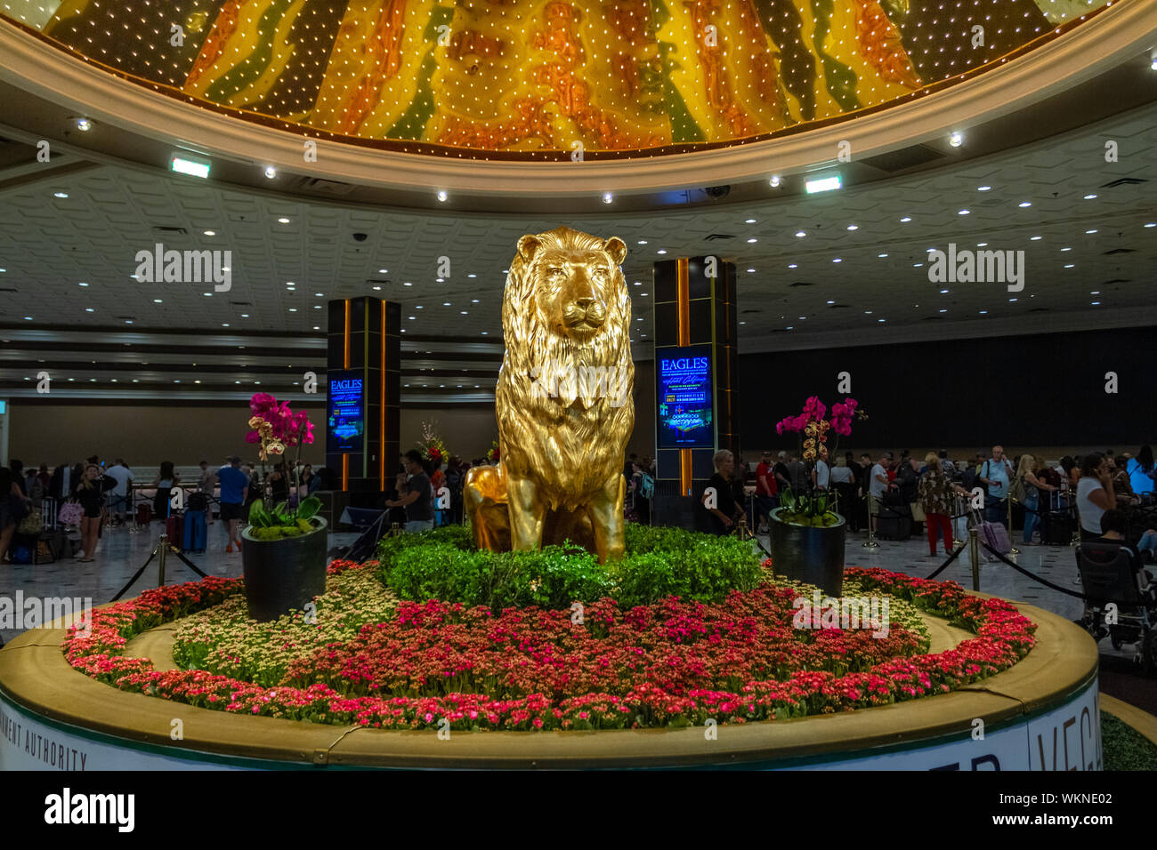 Las Vegas, Nevada / USA – May 11, 2019: The MGM Lion in the main lobby of the MGM Grand Hotel and Casino in Las Vegas, Nevada. Stock Photo
