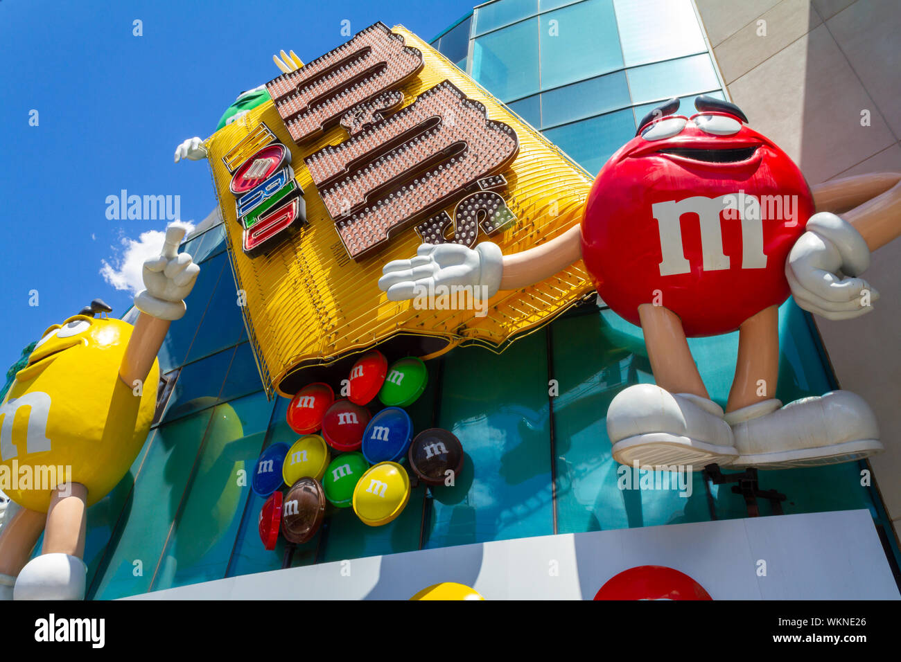 Las Vegas, Nevada / USA May 11, 2019 M&M'S World store front display of candy and characters