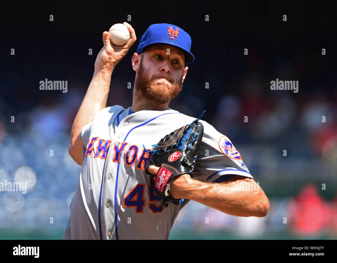 New York Mets starting pitcher Zack Wheeler pitches against the Washington Nationals in the second inning at National Park in Washington, DC on Wednesday, September 4, 2019. Photo by Kevin Dietsch/UPI Stock Photo