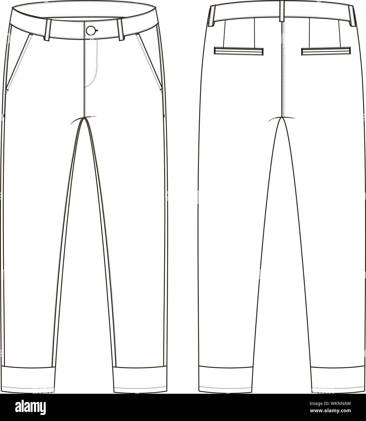 Fashion technical sketch of pants with cuffs in vector graphic Stock ...