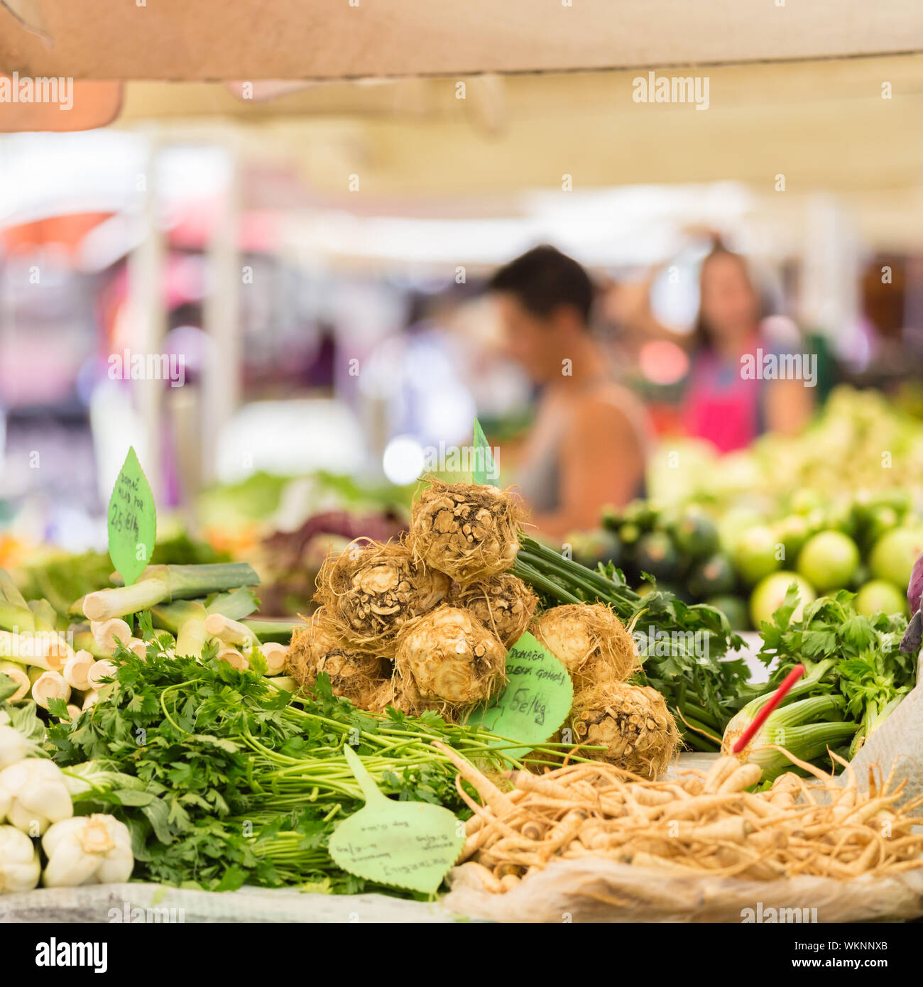 Farmer's market stall with variety of organic vegetable Stock Photo - Alamy