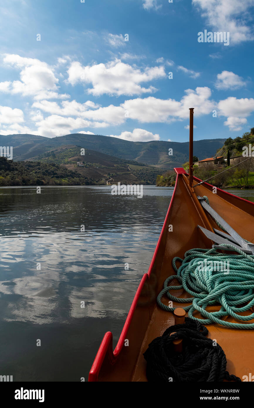 Scenic view of the Douro River and the Douro Valley from a rabelo boat ...