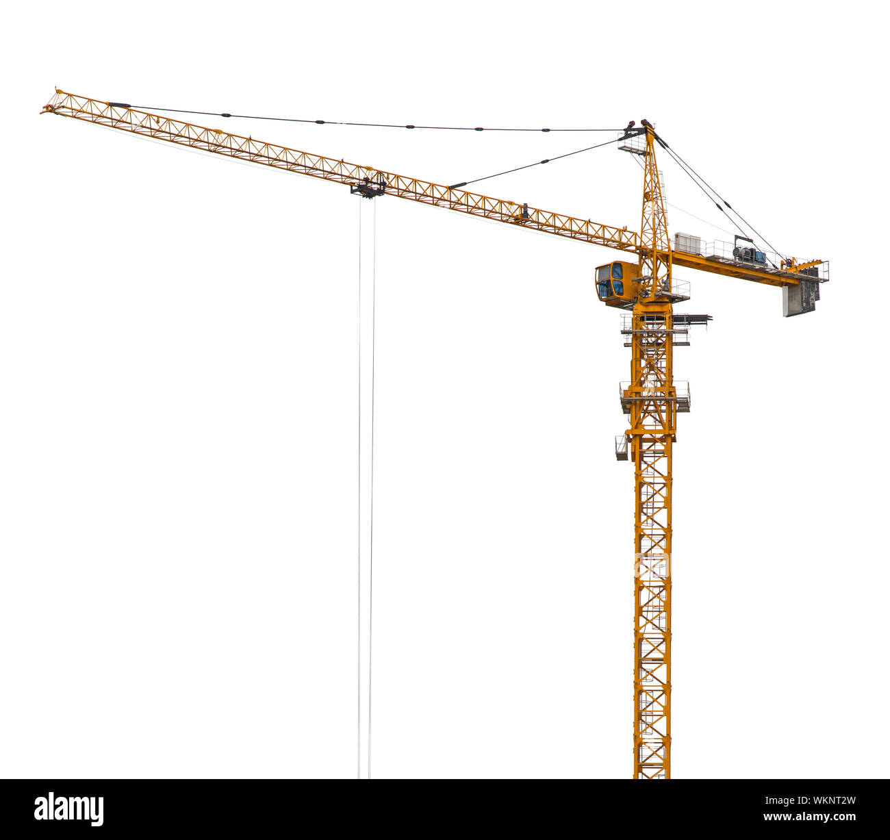 Yellow hoisting crane isolate on white background Stock Photo - Alamy