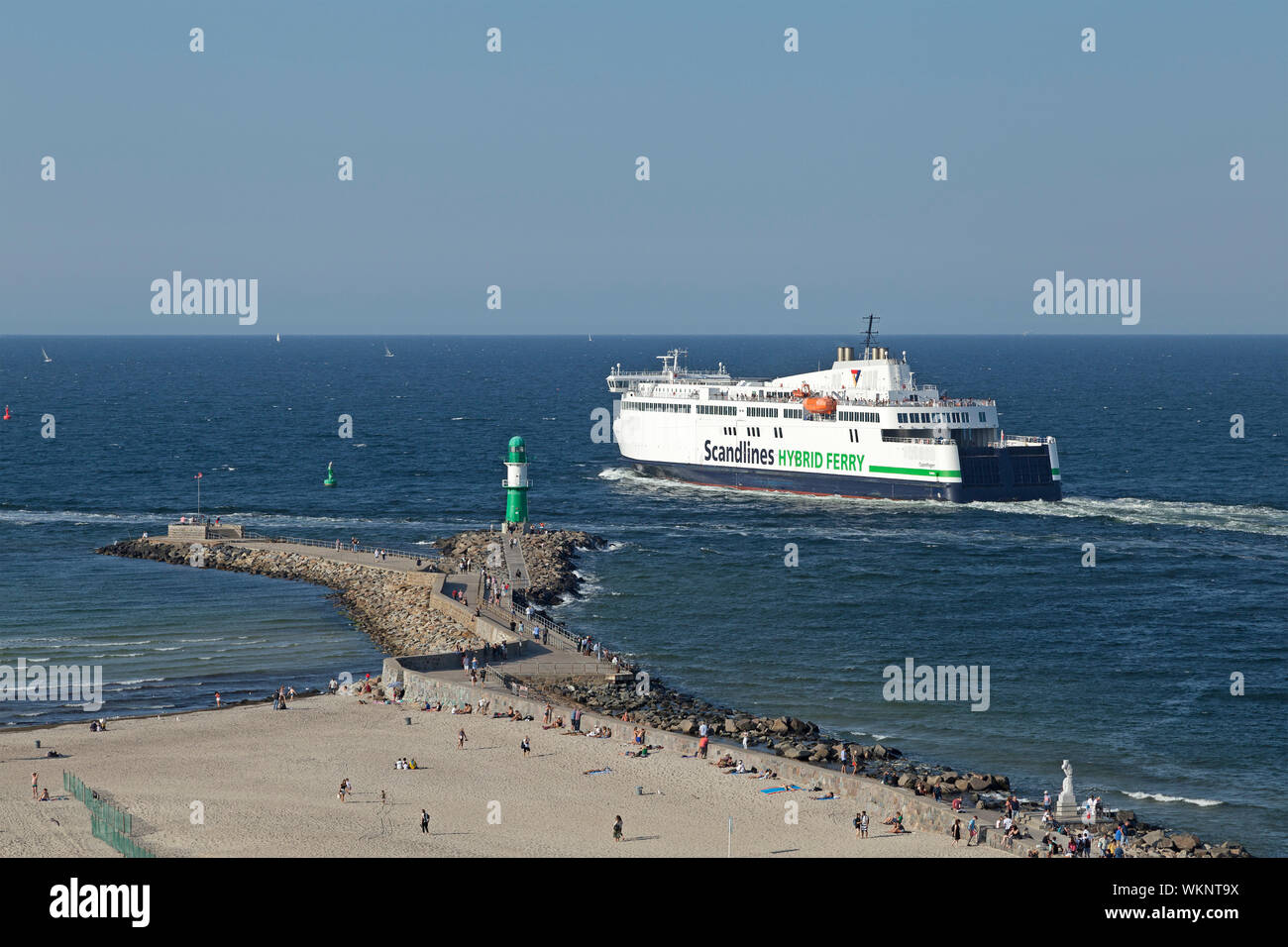 sailing hybrid ferry, Warnemünde, Rostock, Mecklenburg-West Pomerania, Germany Stock Photo