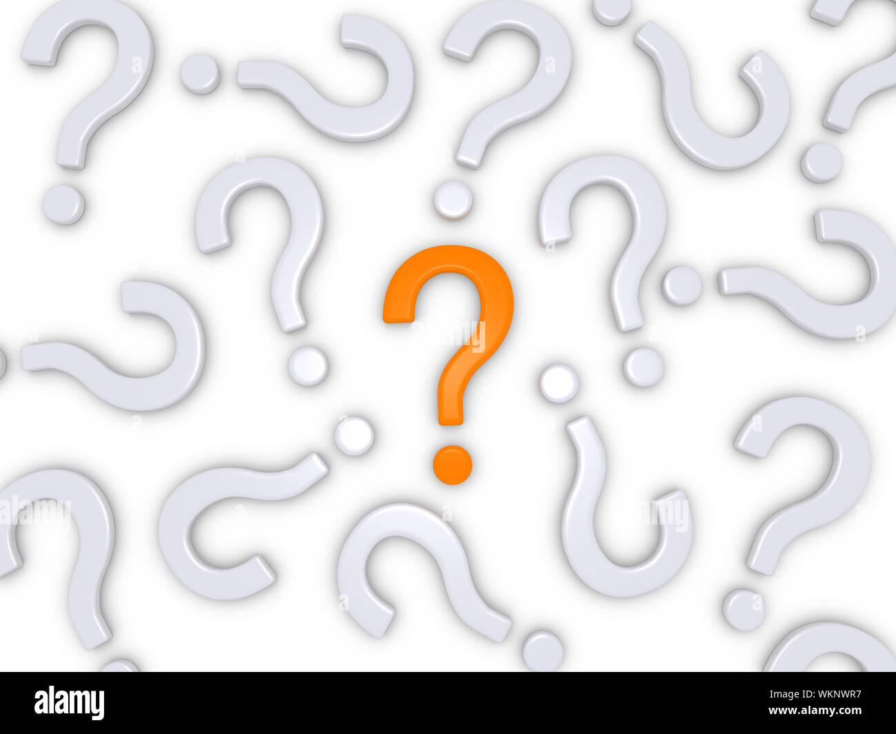 3d question marks on the ground but one is different Stock Photo