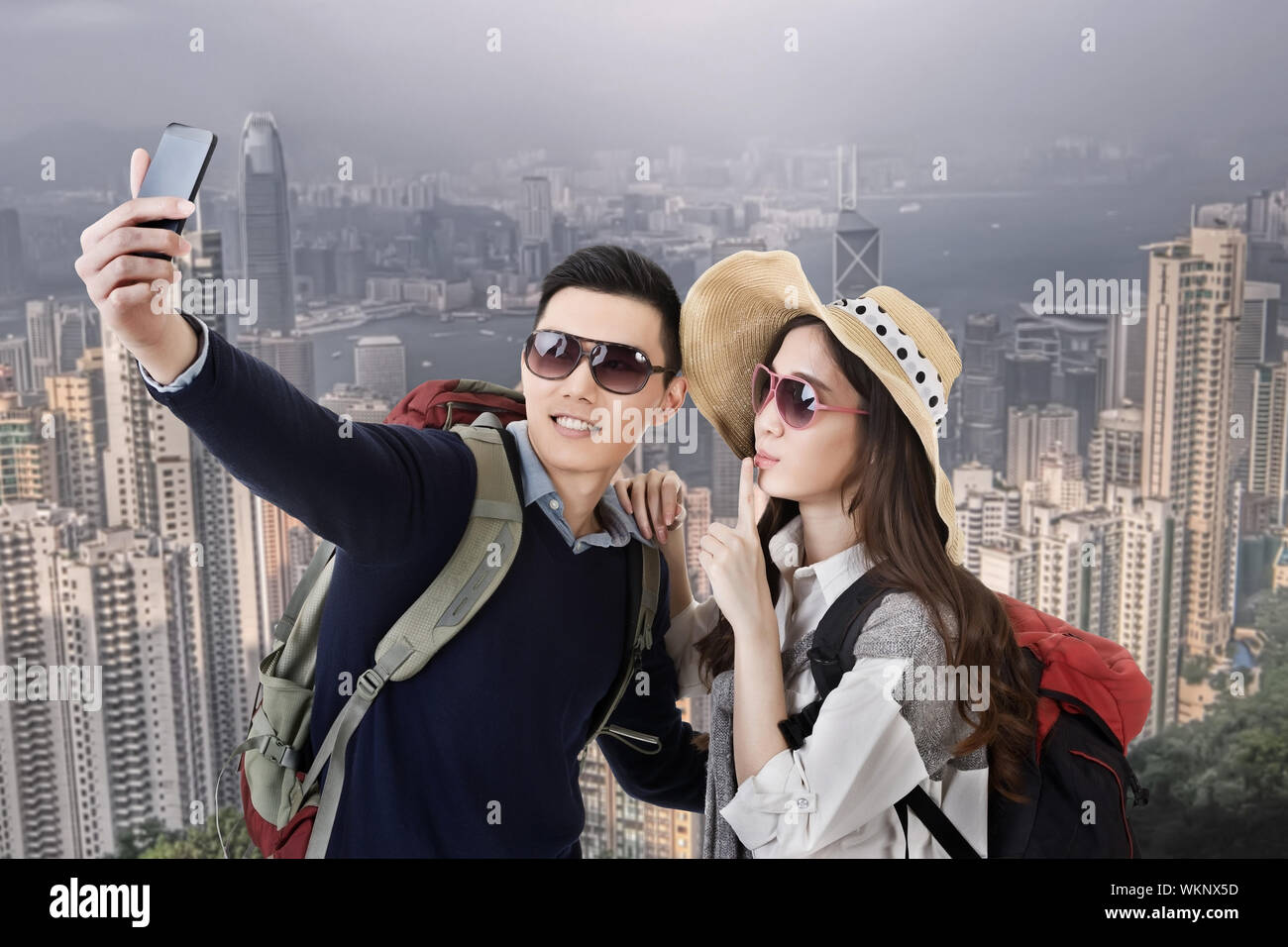 Asian couple travel and selfie in Hong Kong, Asia Stock Photo - Alamy