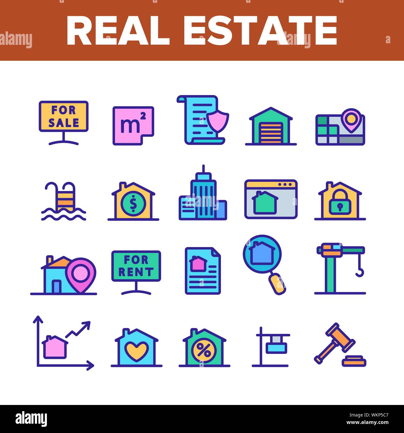 Collection Real Estate Elements Vector Icons Set Stock Vector Image ...