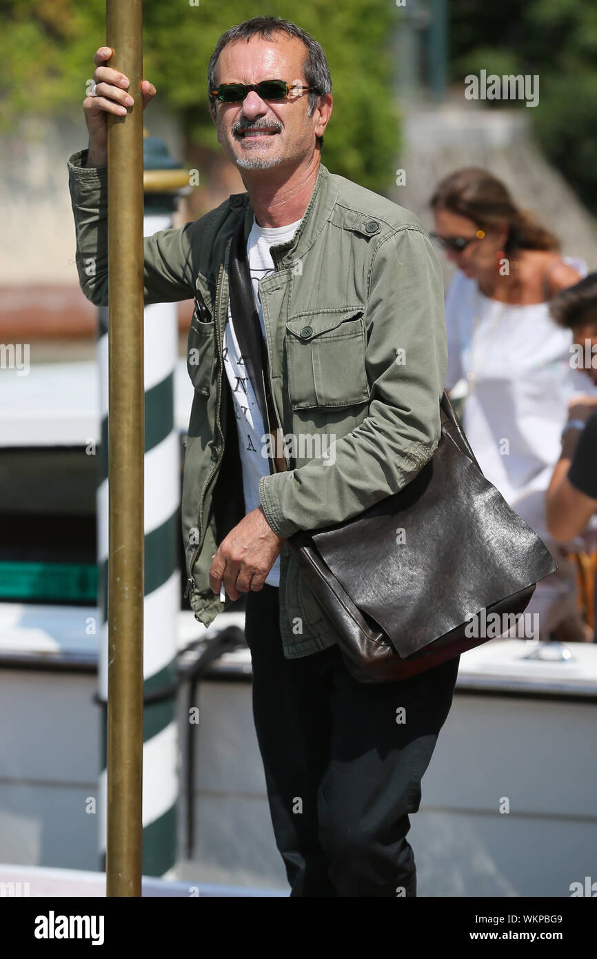 VENICE, ITALY - September 01: Rocco Papaleo arrives at Darsena Excelsior during the 76th Venice Film Festival  on September 01, 2019 in Venice, Italy. Stock Photo