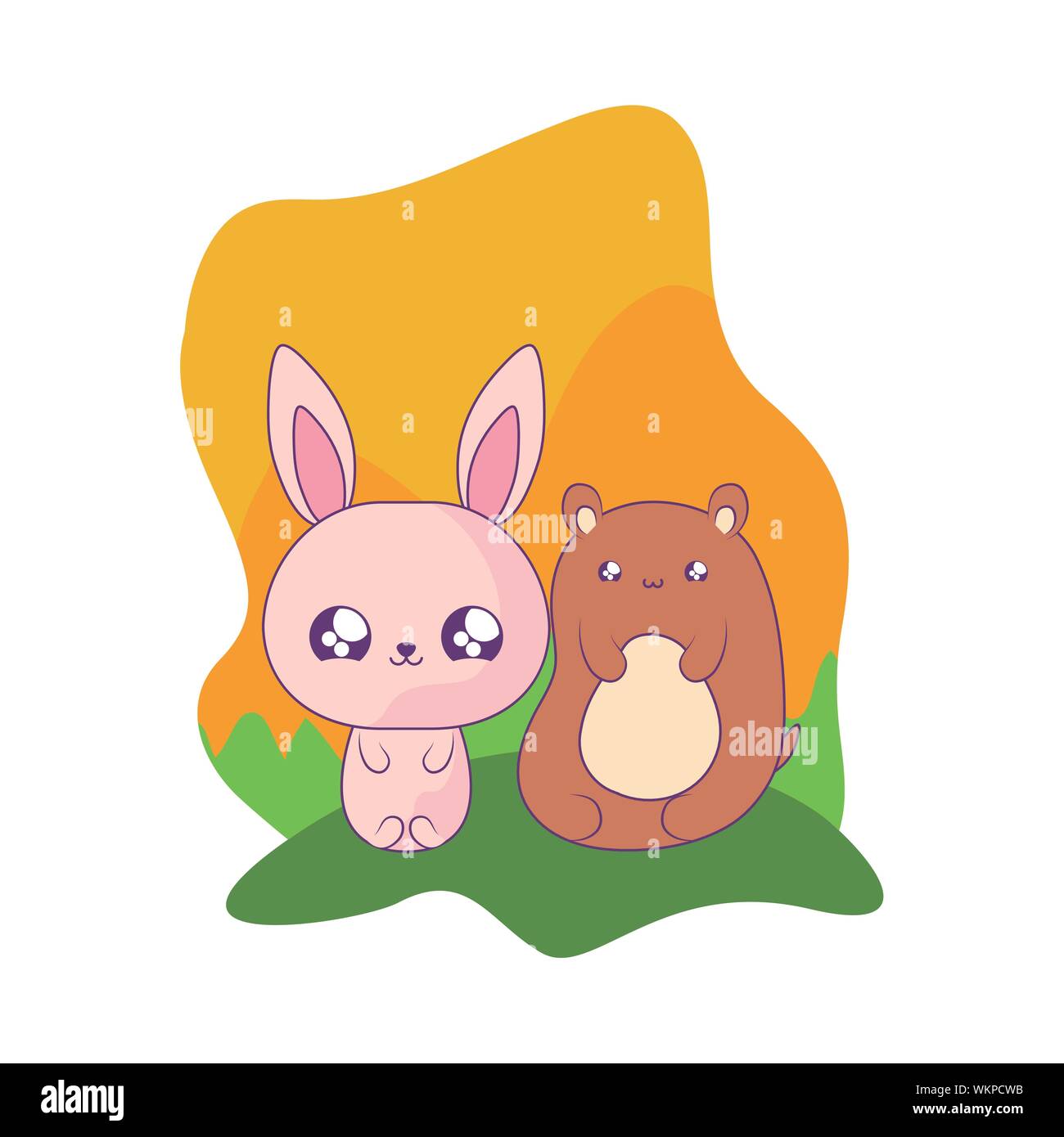 Cute Rabbit With Bear Baby Animals Kawaii Vector Illustration Design Stock Vector Image Art Alamy
