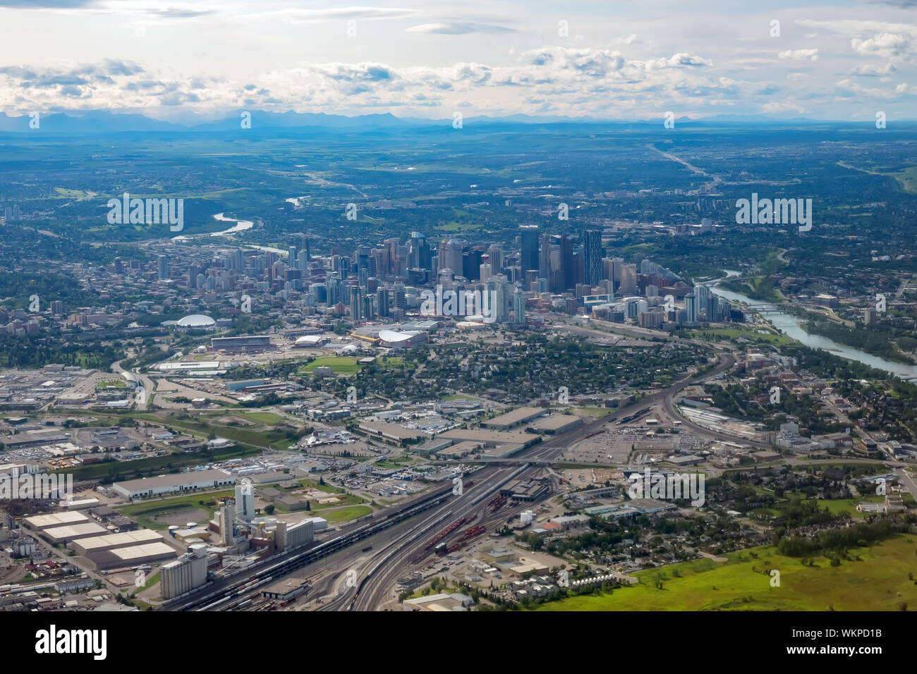 Aerial view of the Calgary downtown skyline at Canada Stock Photo