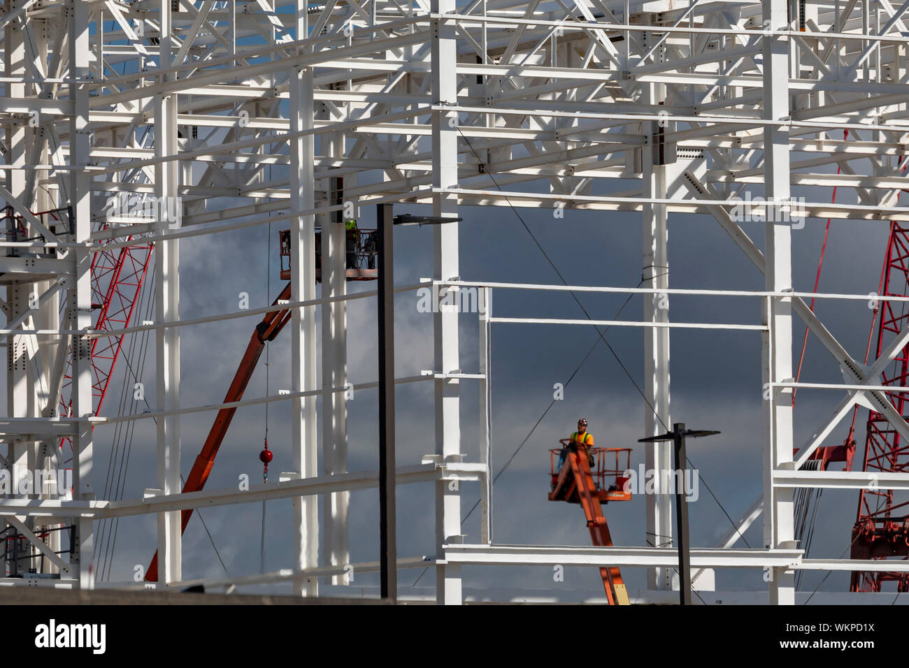 Detroit, Michigan - Construction of the paint shop for a new Fiat Chrysler auto assembly plant on the east side of Detroit. The plant will make the Je Stock Photo