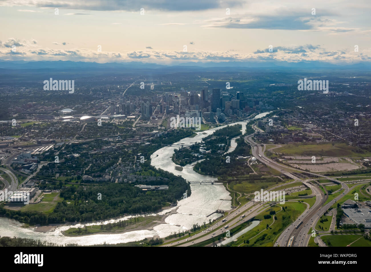 Aerial view of the Calgary downtown skyline at Canada Stock Photo