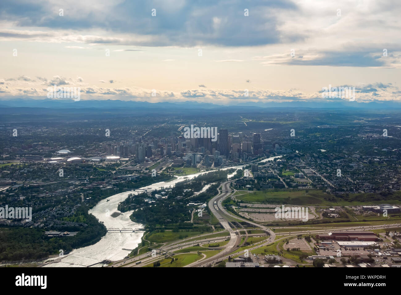 Aerial view of the Calgary downtown skyline at Canada Stock Photo Alamy