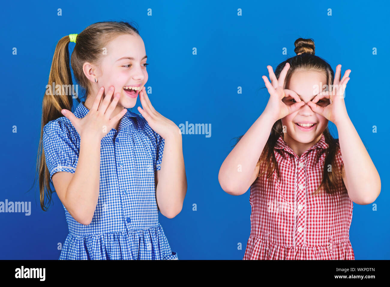 Its Funny Funny Children Funny Little Girls Enjoy Playing Together Small Kids Gesturing And Making Funny Faces For Fun Stock Photo Alamy