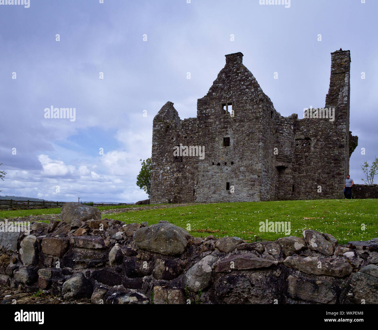 Ruins of Tully Castle which was sacked and burned by rebel forces during the Irish Rebellion of 1641. Stock Photo