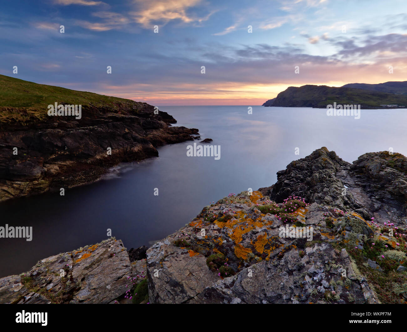 The rocky shores of Tawny Bay, Co. Donegal on the Irish west coast at sunset. Stock Photo