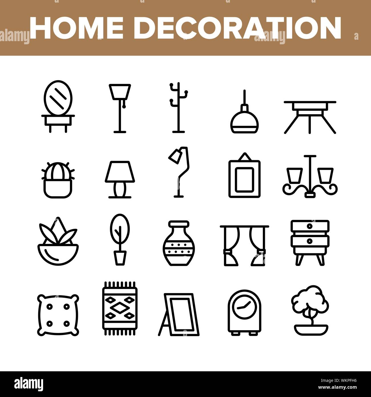 Collection Home Decoration Items Vector Icons Set Stock Vector ...
