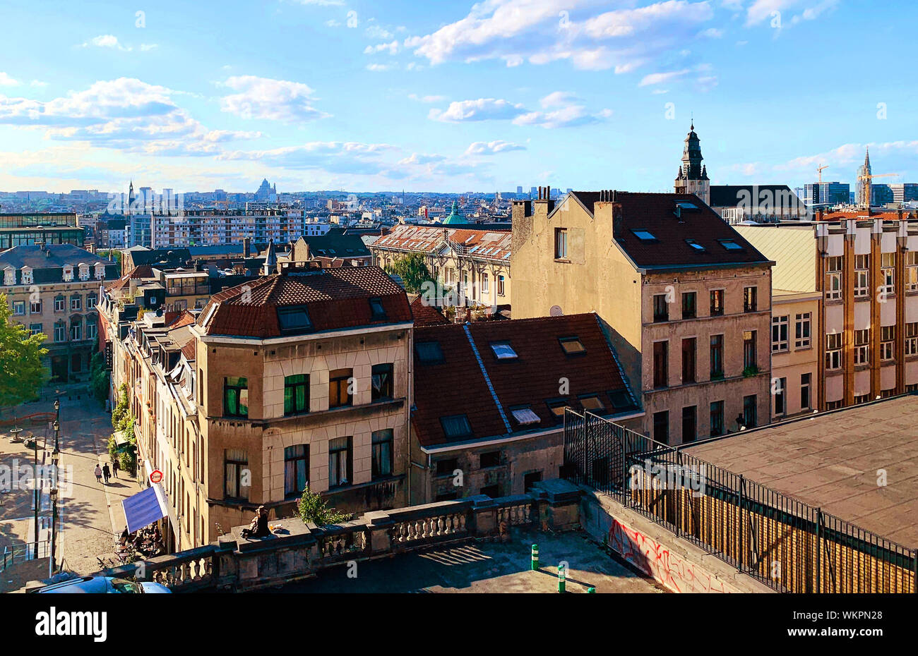 Brussels / Belgium - July 8, 2019: Panoramic view of Brussels city from the square next to Palace de Justice in Marolles. Stock Photo
