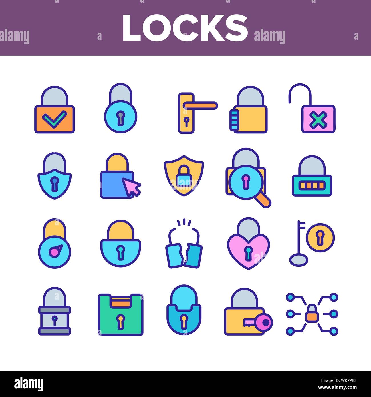 Collection Type Locks Elements Vector Icons Set Stock Vector Image ...