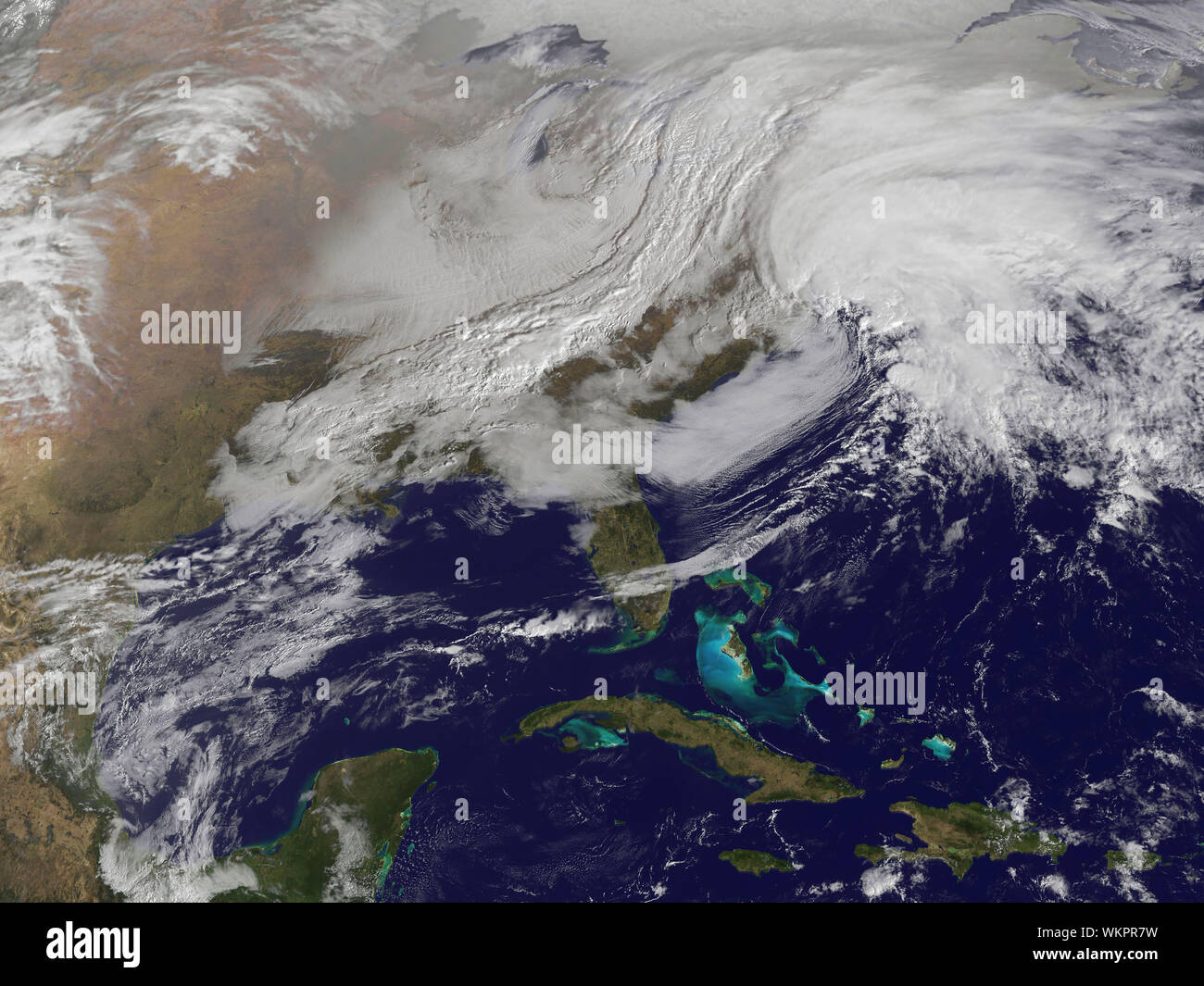 Satellite view of Nor'easter over USA east coast. February 8, 2013. By NASA/DPA Stock Photo