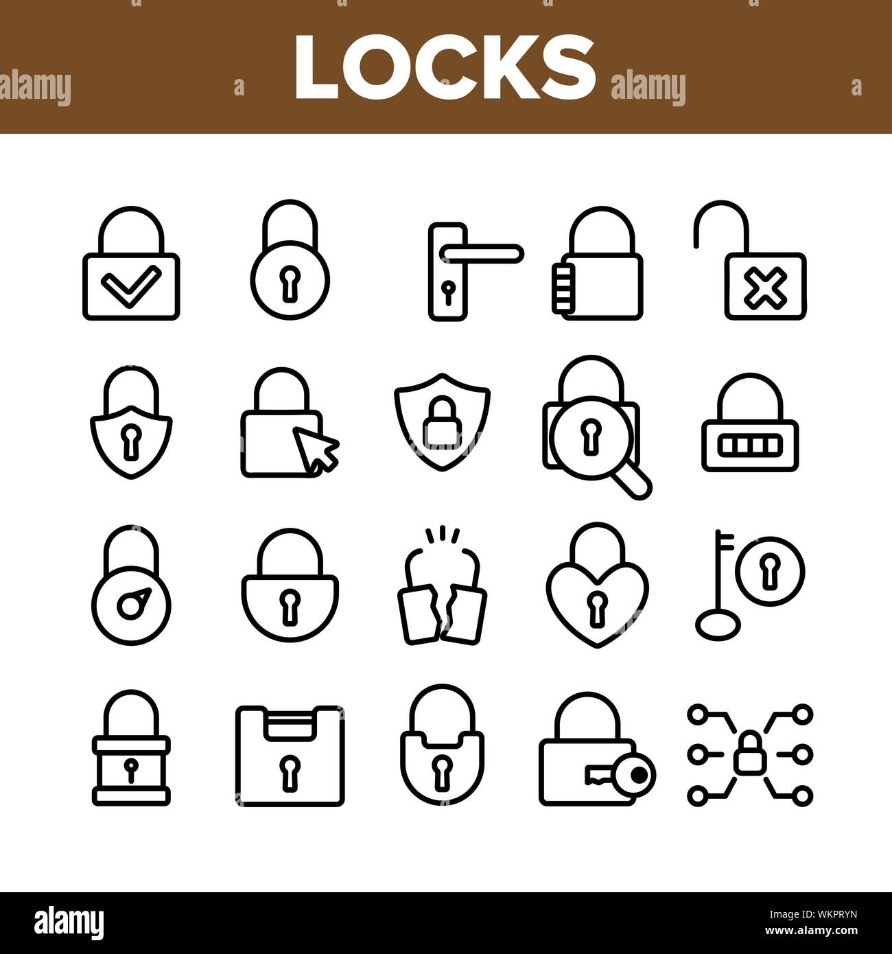 Collection Type Locks Elements Vector Icons Set Stock Vector Image