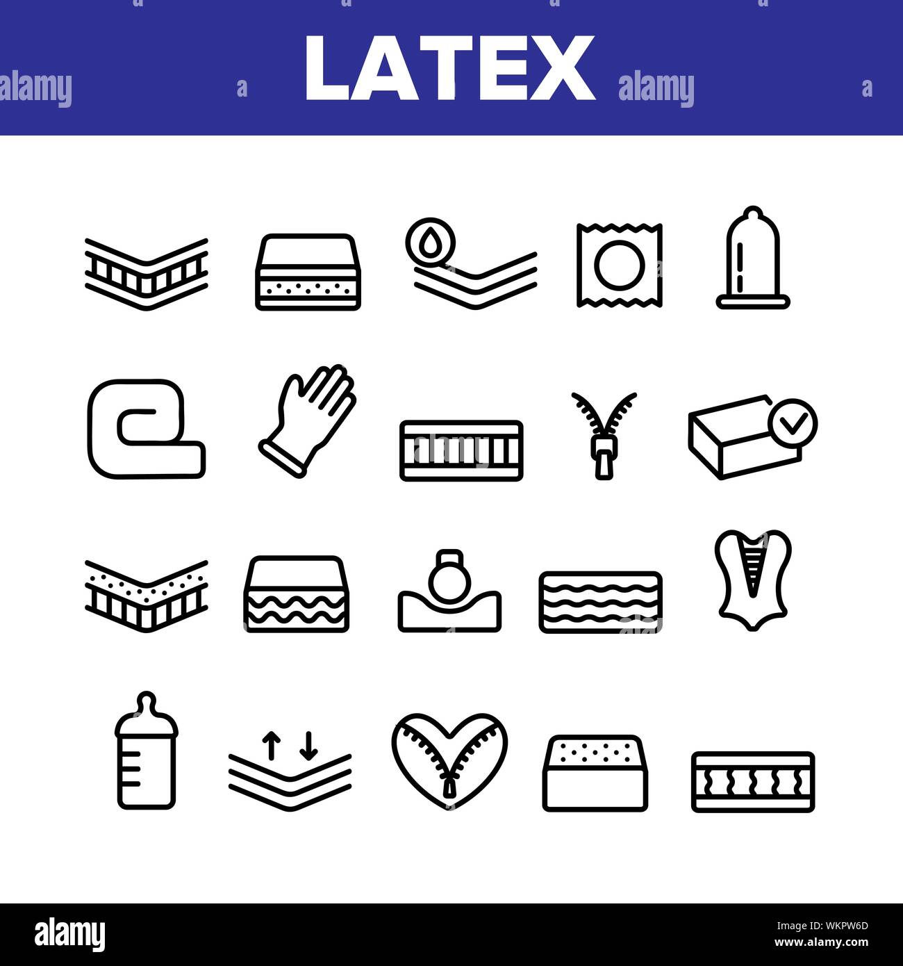 Collection Latex Material Items Vector Icons Set Stock Vector